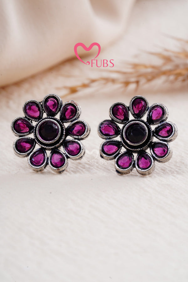 Violet Oxidized Stone Studded Studs