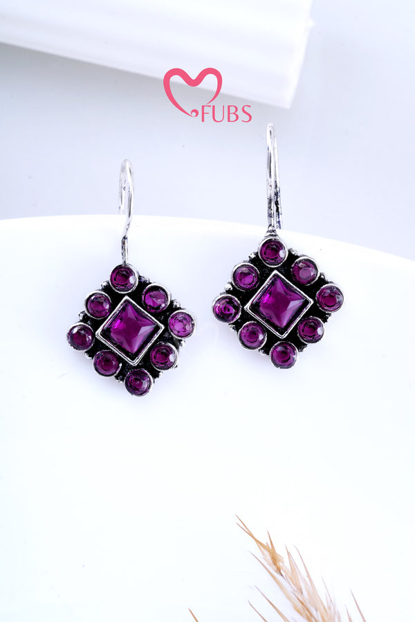 Violet Gleam Square Stone Studded Earrings