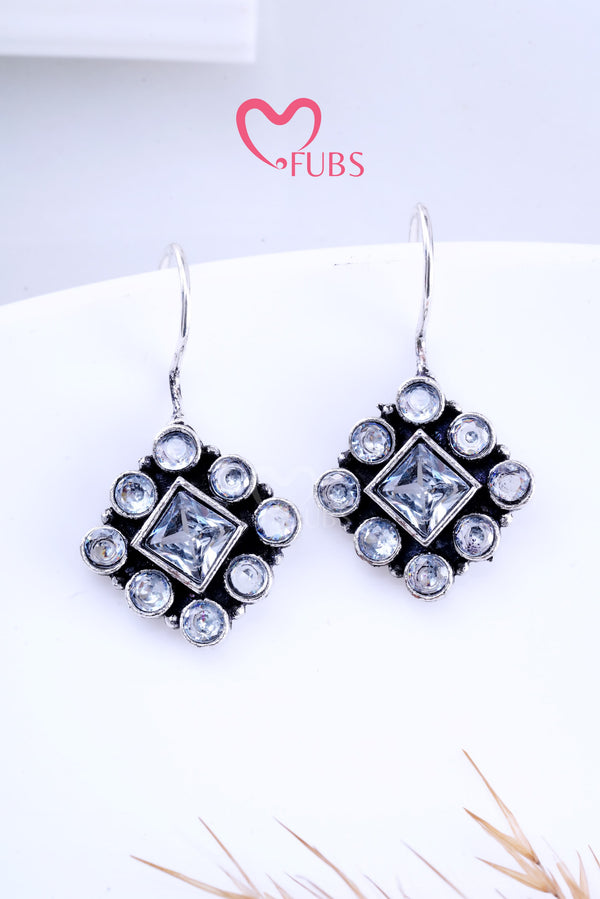 White Gleam Square Stone Studded Earrings