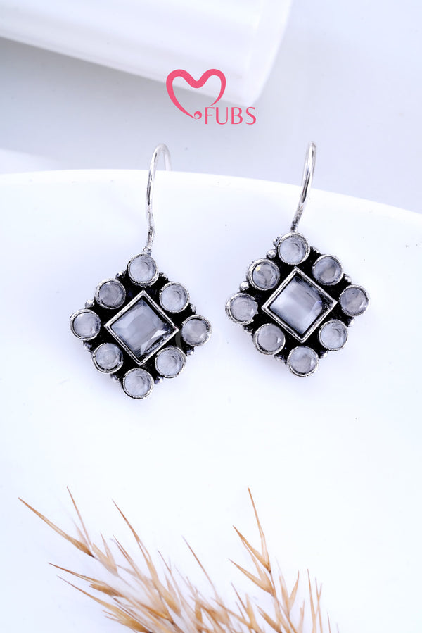 Grey Gleam Square Stone Studded Earrings