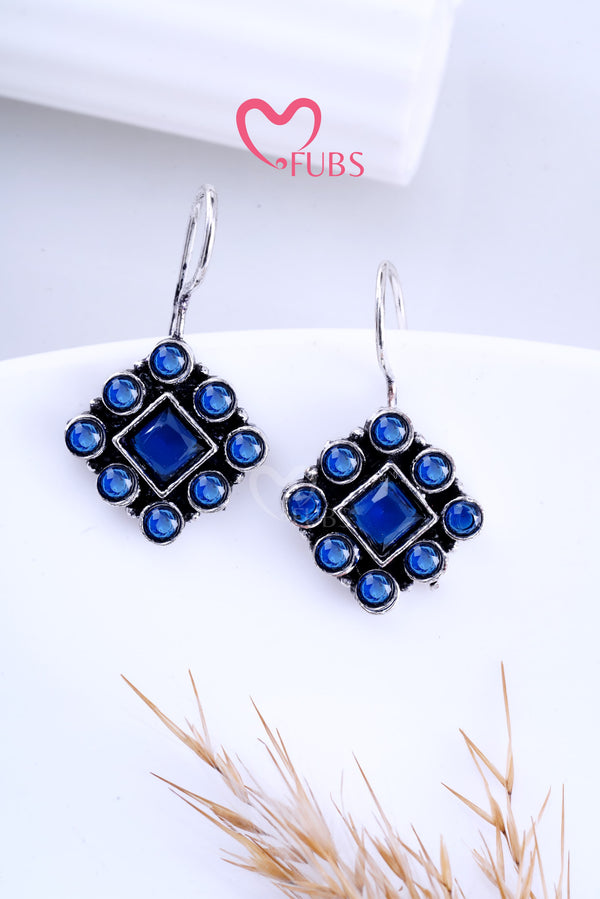 Blue Gleam Square Stone Studded Earrings