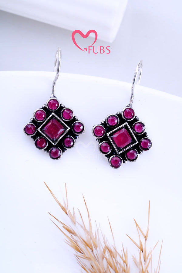 Maroon Gleam Square Stone Studded Earrings