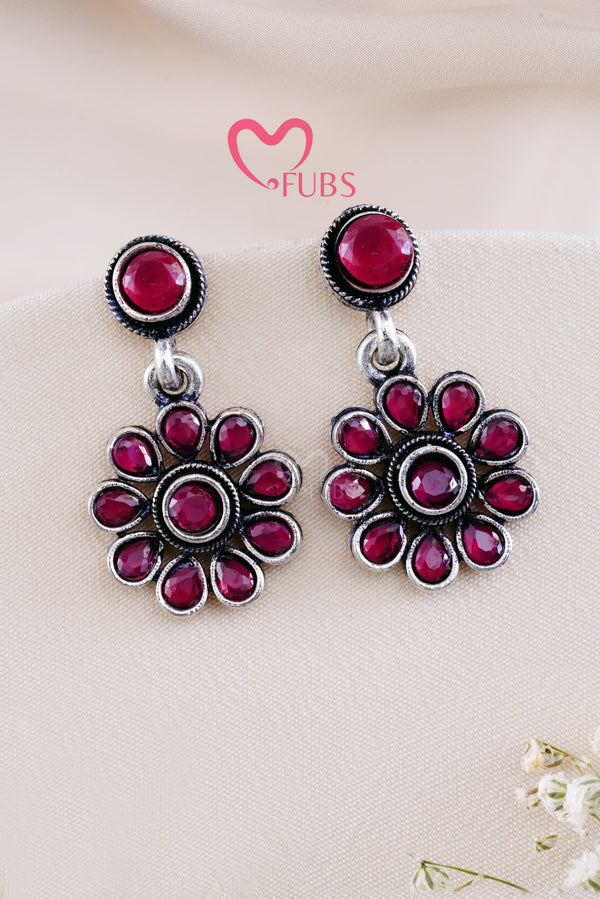 Maroon Kundan Flowered Elegance Earrings Maroon