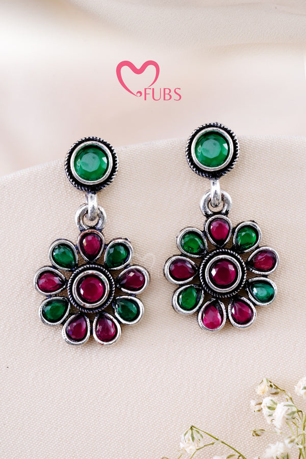 Maroon & Green Kundan Flowered Elegance Earrings