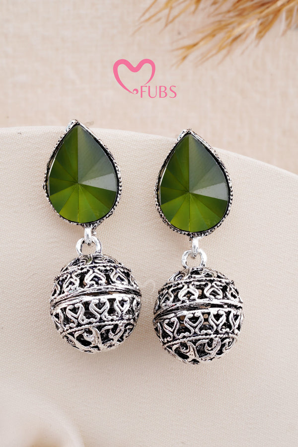 Light green Oxidized stud earrings with drops