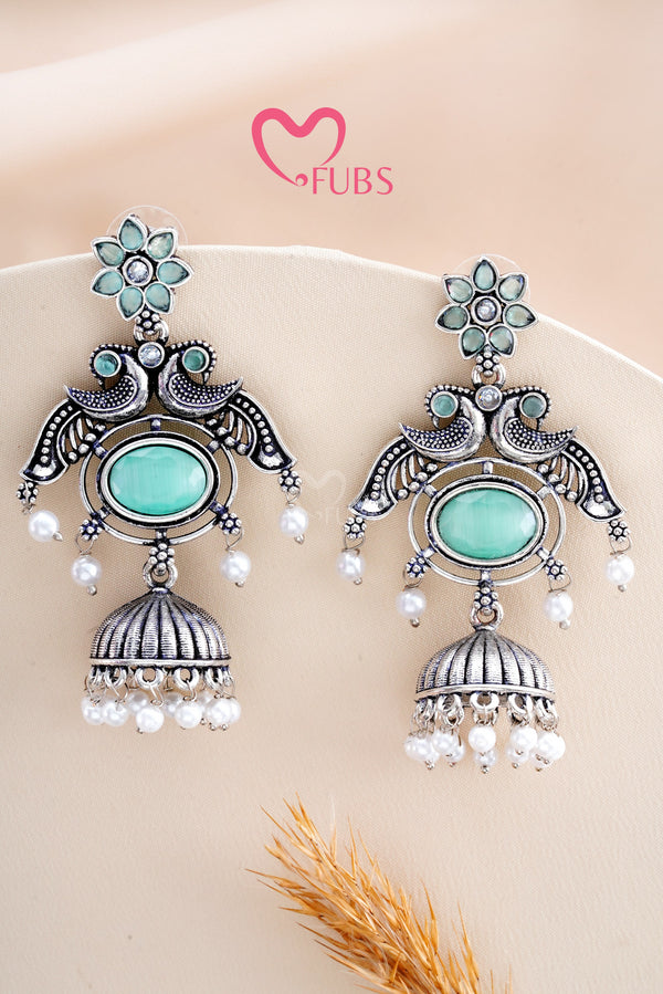 Light Green Ethereal Kundan Feather Dancing Peacock