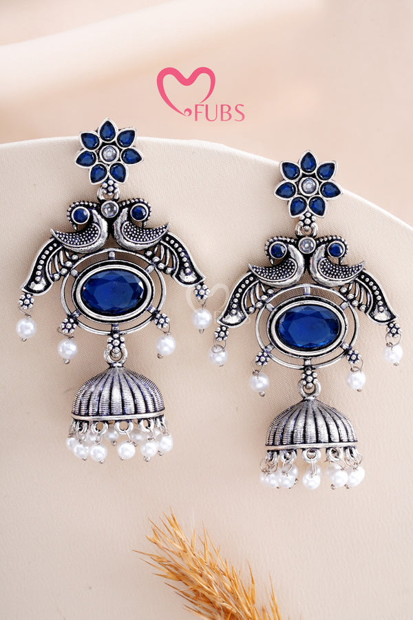 Blue Ethereal Kundan Feather Dancing Peacock