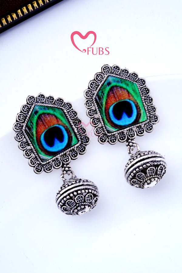 Peacock Pankh Jhilmil Oxidized Earrings