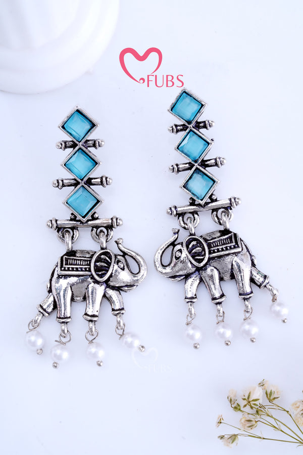 Light Blue Divine Elephant Elegance Earrings