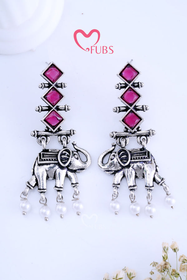 Maroon Divine Elephant Elegance Earrings