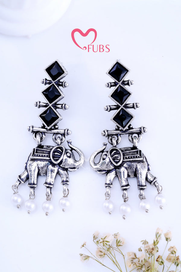 Black Divine Elephant Elegance Earrings