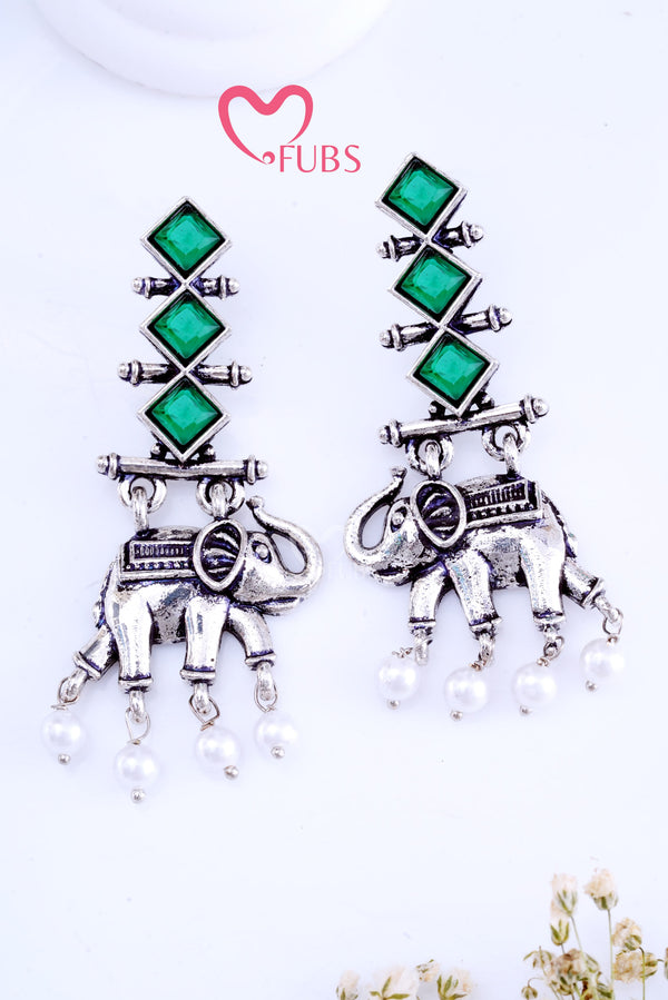 Green Divine Elephant Elegance Earrings