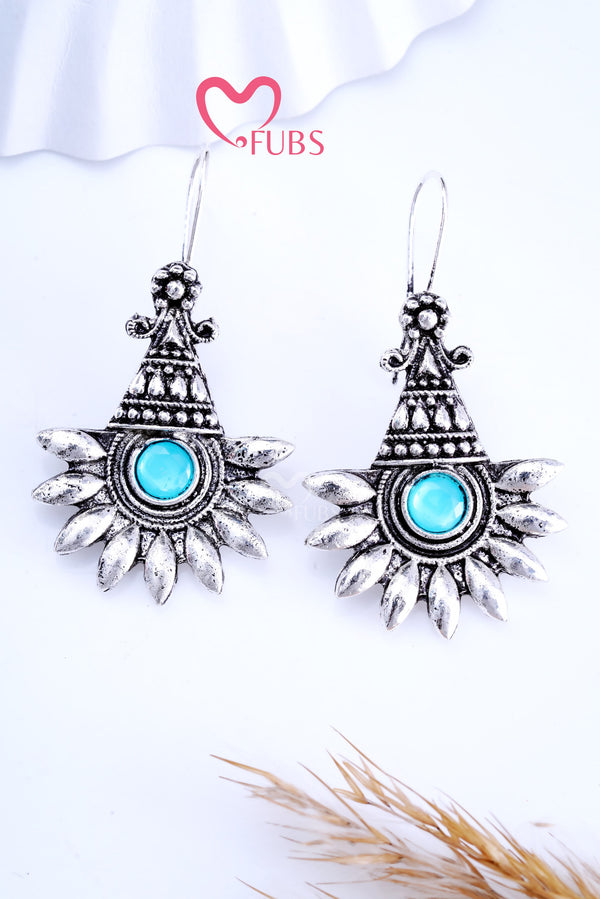 Light Blue Oxidized Twilight Cone Charms Earrings