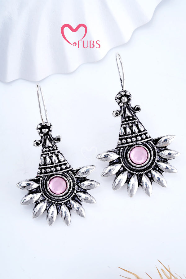 Light Pink Oxidized Twilight Cone Charms Earrings