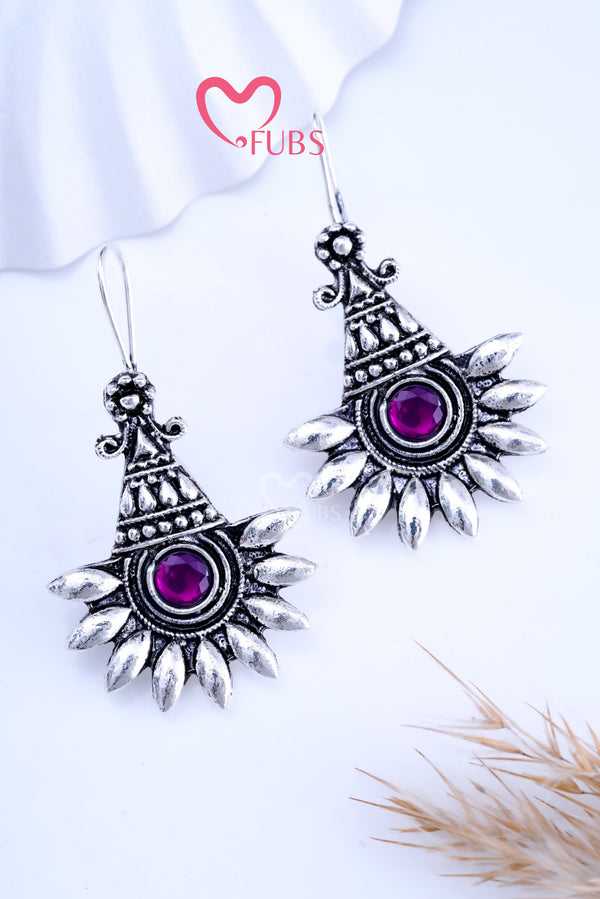 Violet Oxidized Twilight Cone Charms Earrings