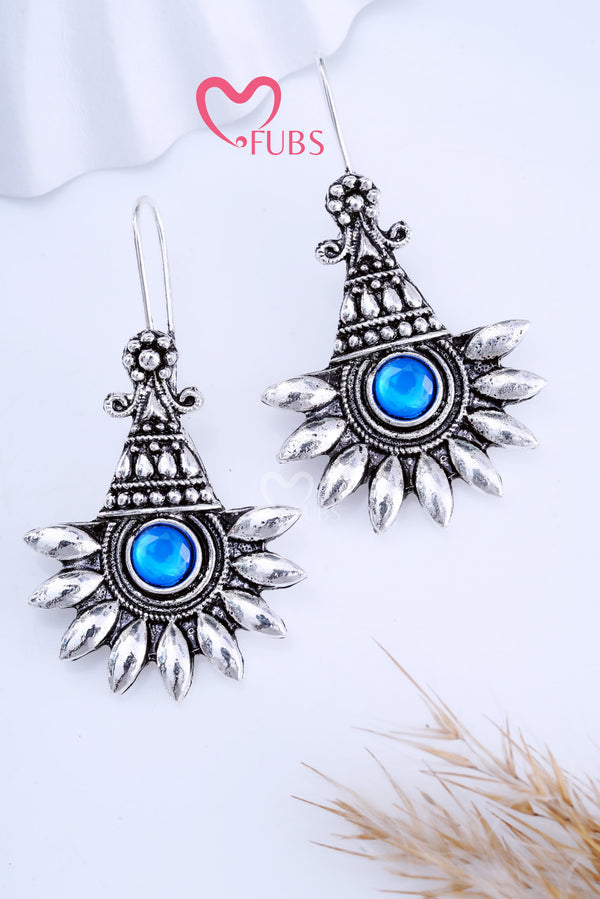 Blue Oxidized Twilight Cone Charms Earrings