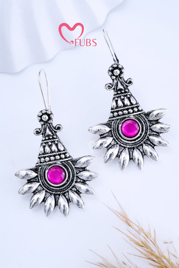 Pink Oxidized Twilight Cone Charms Earrings