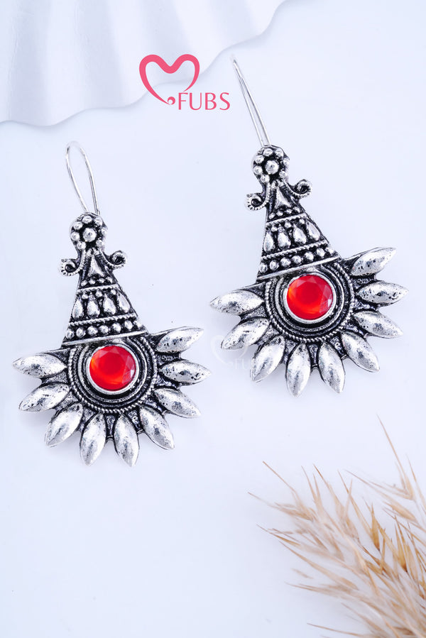 Red Oxidized Twilight Cone Charms Earrings