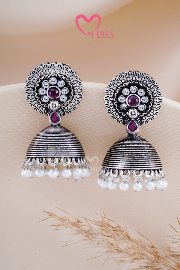 Violet Oxidized Silver Shimmer Jhumkas