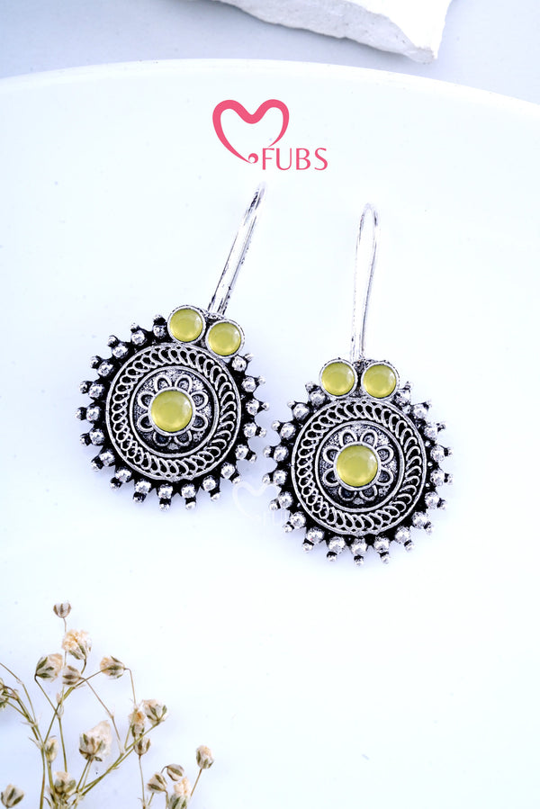 Yellow Oxidized Moonlit Round Hooks Earrings