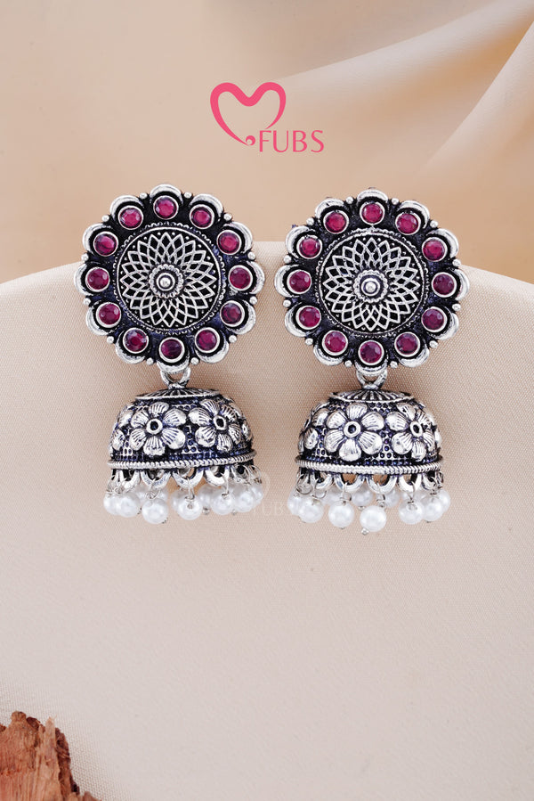 Maroon Oxidized Ethereal Stone Chandrika Jhumka