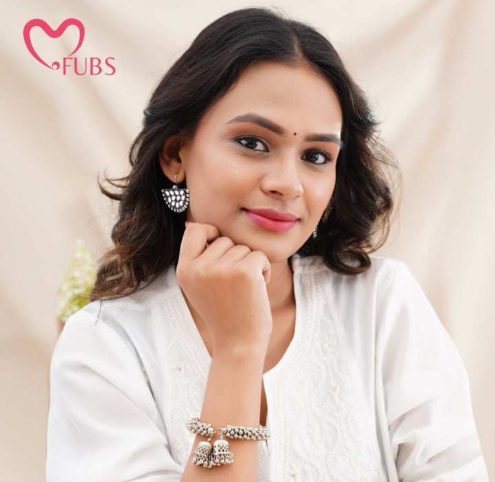 Twilight Bells: Antique Oxidized Finish Earrings & Twisted Bead Bracelet Set