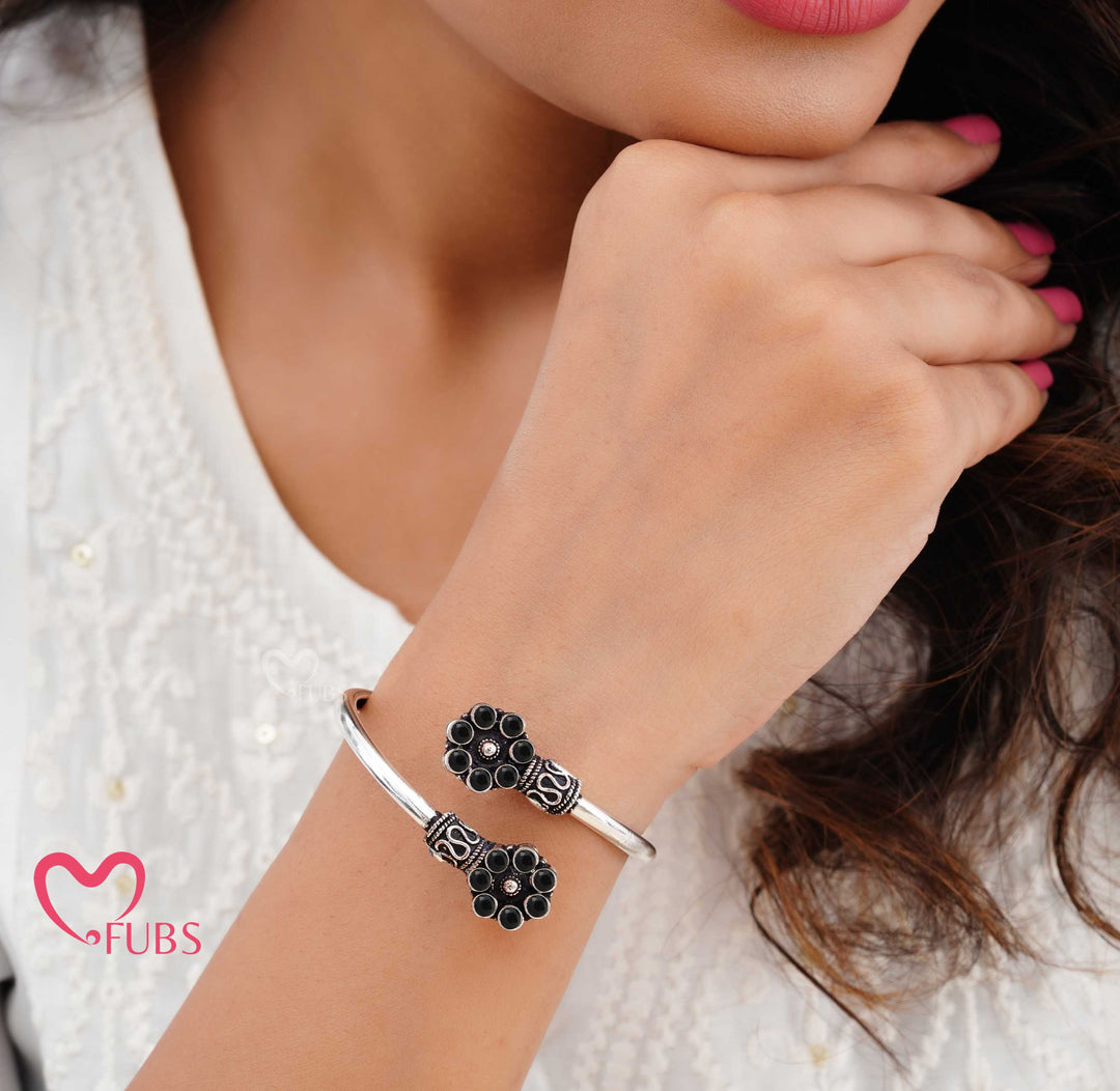 Floral Oxidised Bracelet & Earrings Combo Set