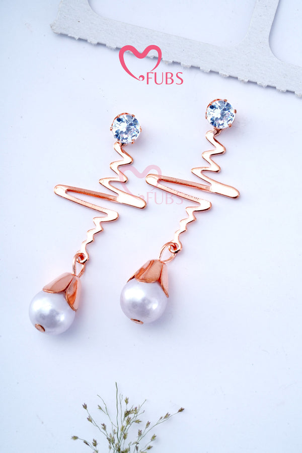 Zig Zag Style Pearl Drop Earrings