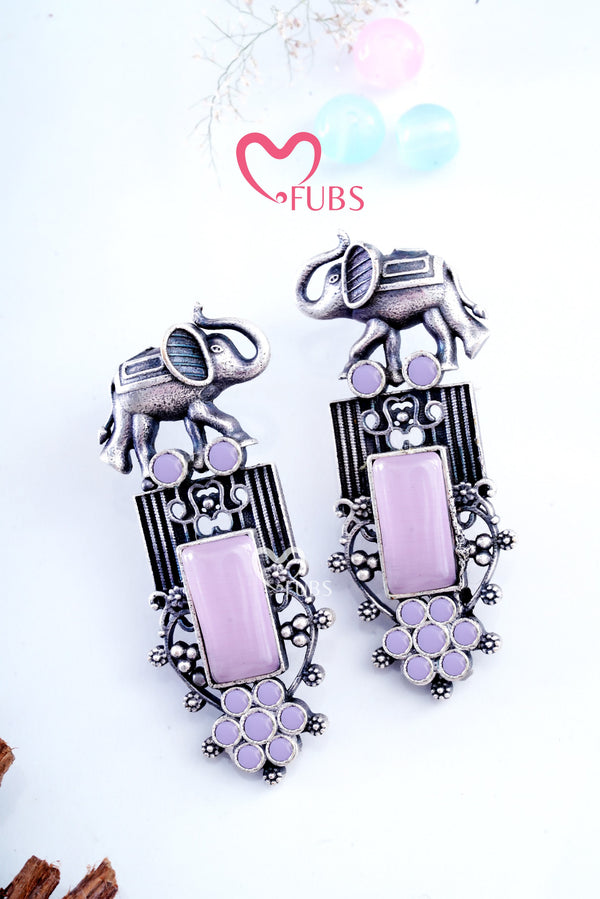 Light Pink Mystic Elephant Long Danglers Earrings