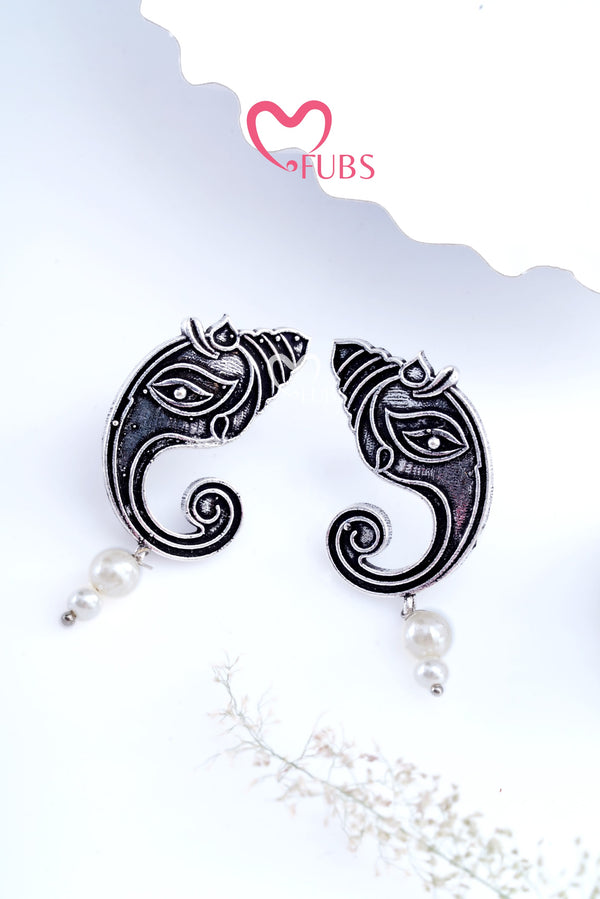 Lord Ganesh Oxidized Studs