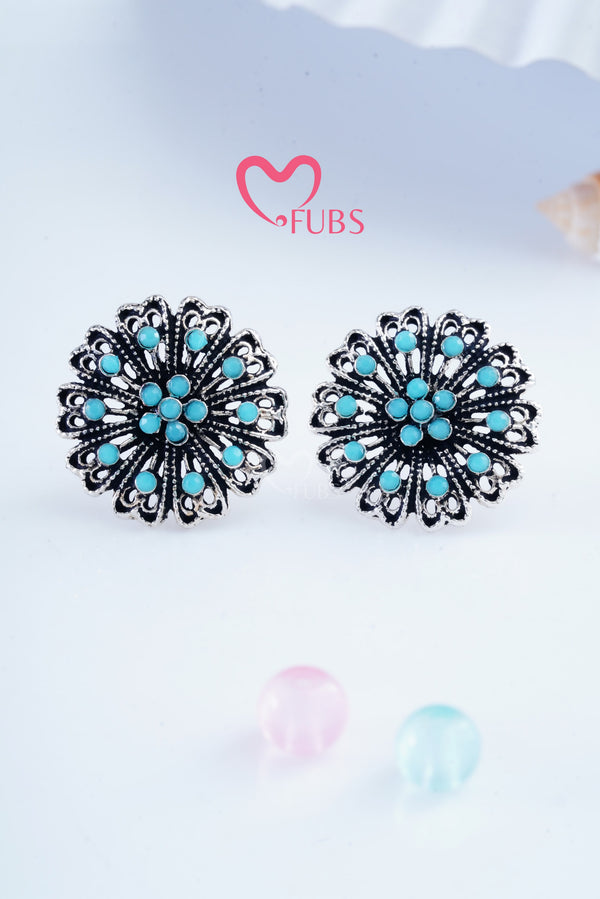 Blue Stone Oxidized Studs Earrings