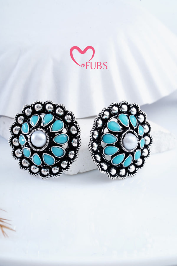 Light Blue Oxidized Stone Studs