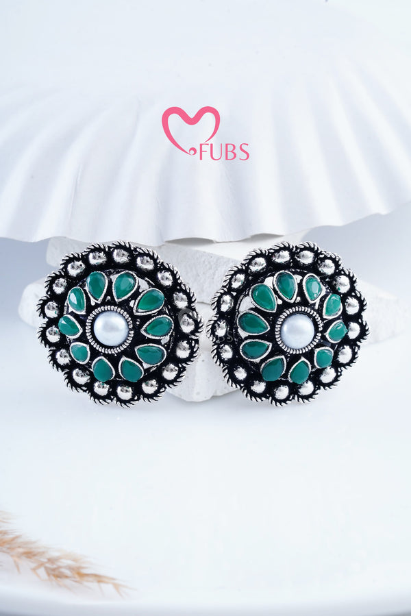 Green Oxidized Stone Studs