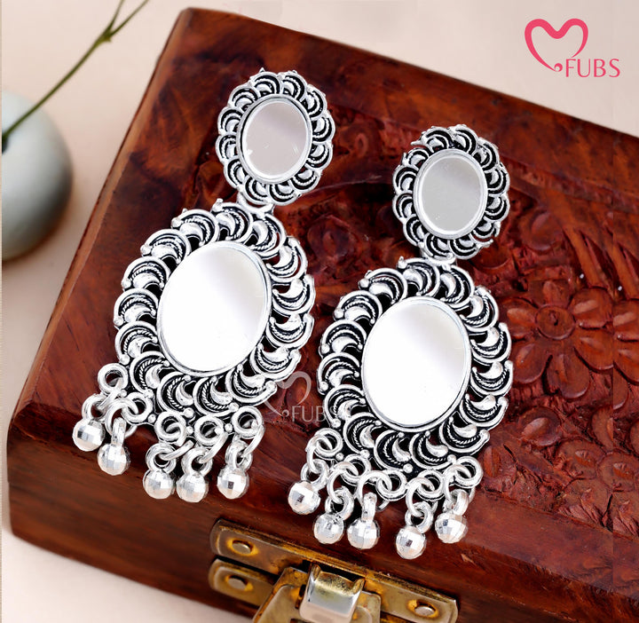 Traditional Stud Earrings with Ornate Oval Motifs & Beaded Drops