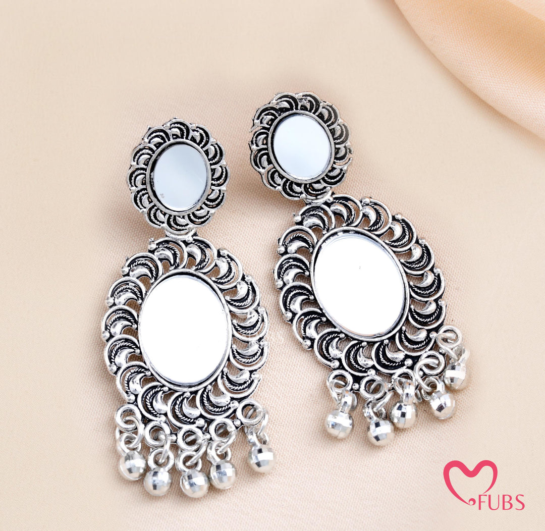 Traditional Stud Earrings with Ornate Oval Motifs & Beaded Drops
