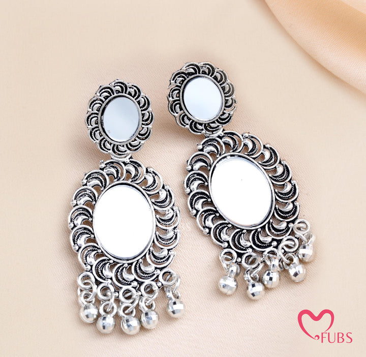 Traditional Stud Earrings with Ornate Oval Motifs & Beaded Drops
