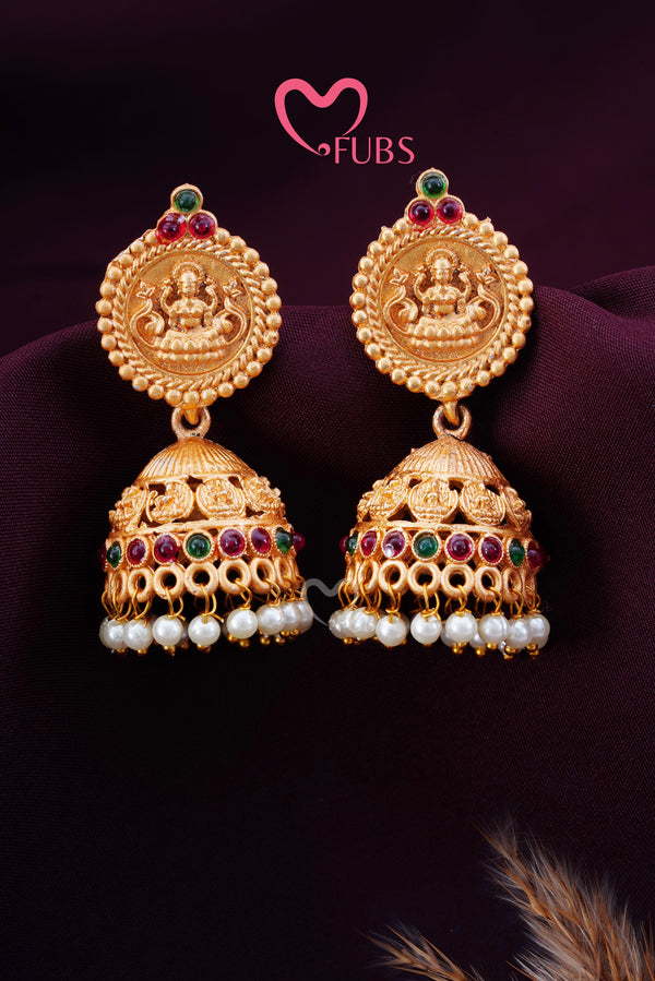 Gold Plated Goddess Lakshmi Devi Jhumka