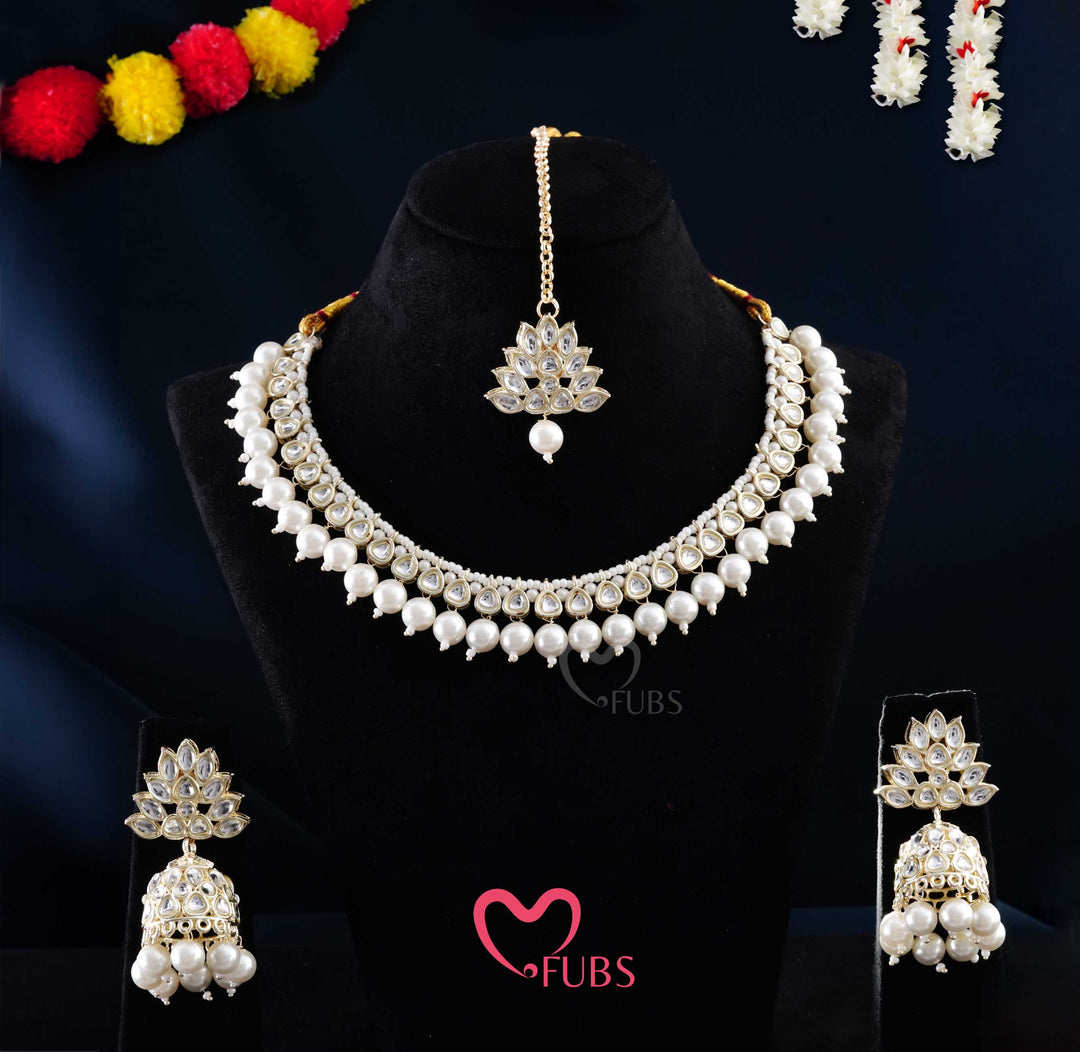 Lotus Kundan Necklace & Jhumka Set