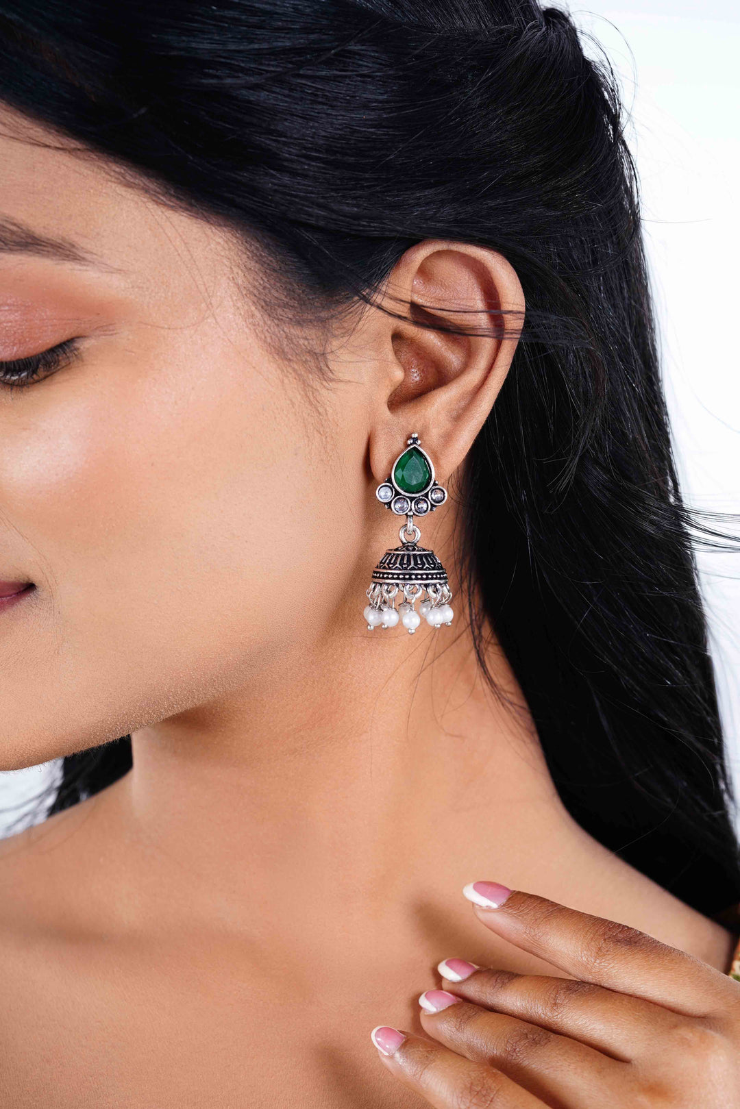 Amber Earth: Paisley Print Short Kurti with Jaipuri Emerald Jhumkas