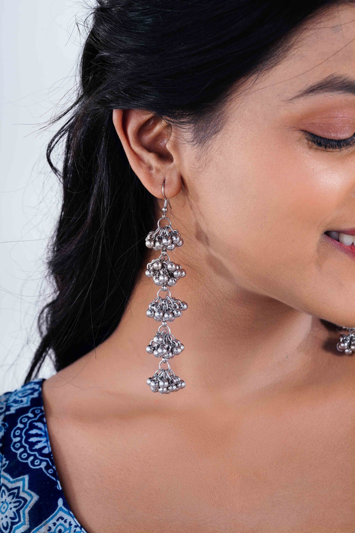 Indigo Mandala: Sleeveless Geometric Kurti with Jaipuri Latkan Jhumkas