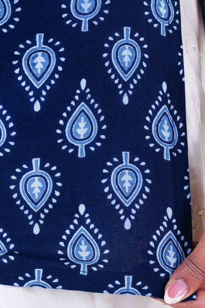 Indigo Corset Kurti with Pearl-Drop Jaipuri Jhumkas