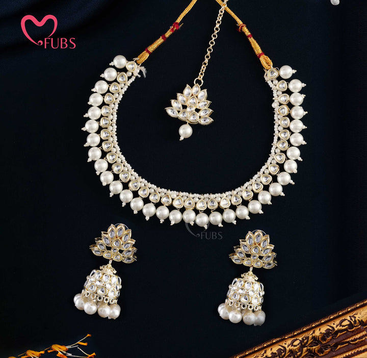 Lotus Kundan Necklace & Jhumka Set