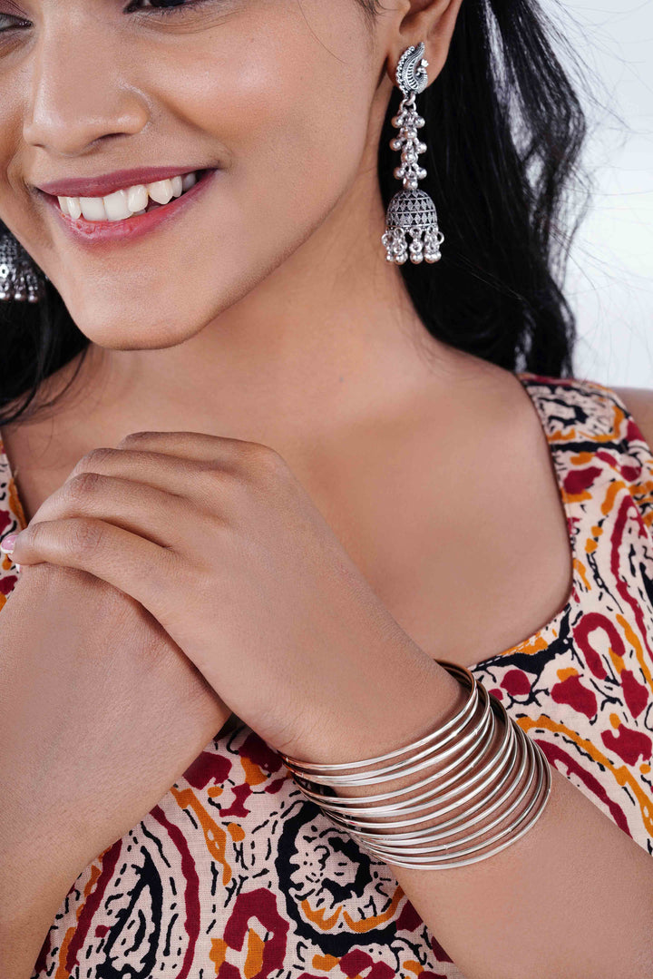 Kalamkari Soul: Earth-Toned Paisley Kurti with Peacock Long Jhumkas