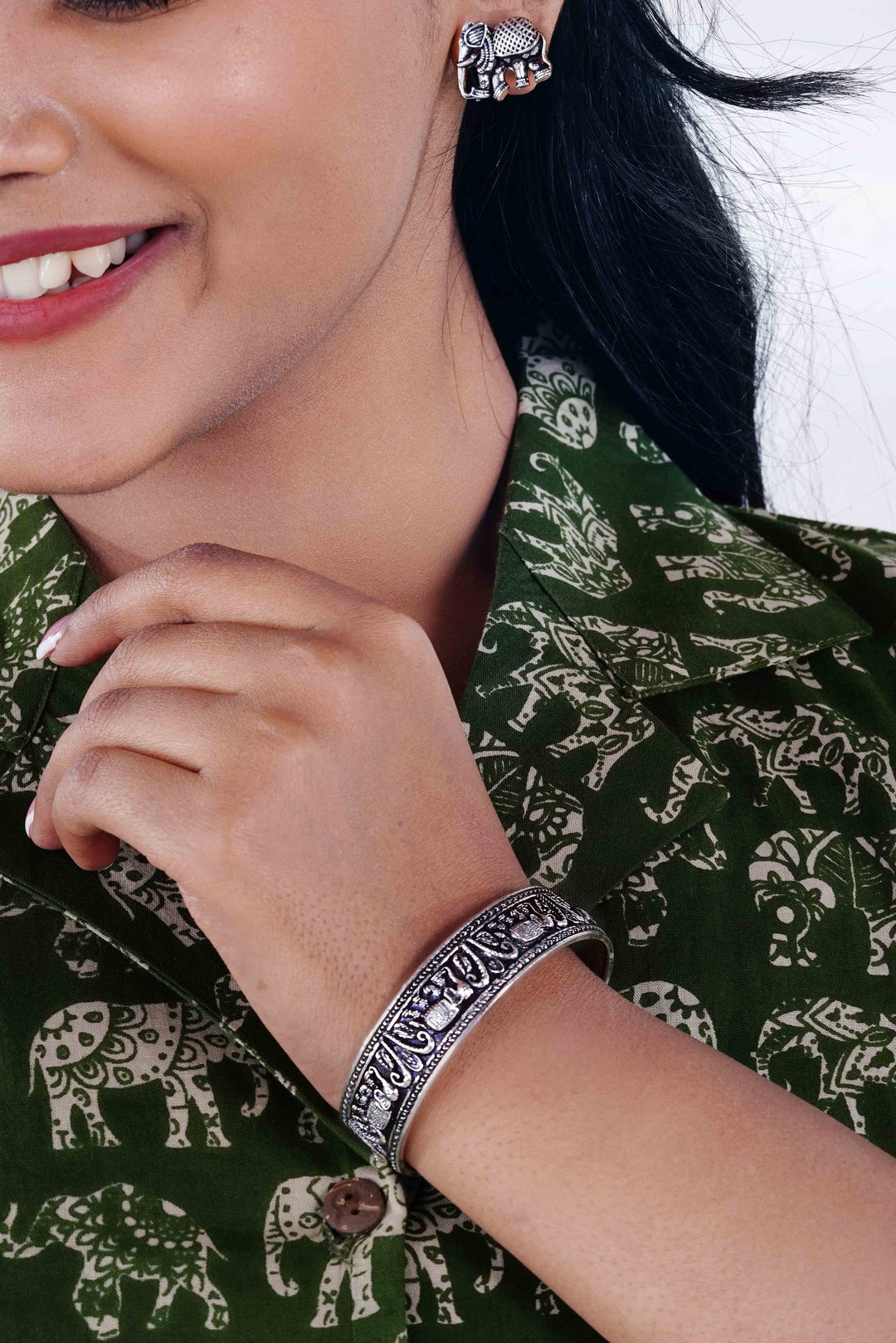 Mint Haathi Crop Shirt with Silver Haathi Studs
