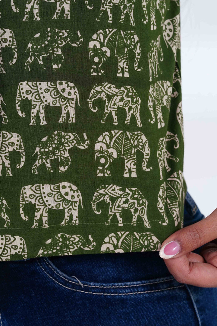 Mint Haathi Crop Shirt with Silver Haathi Studs