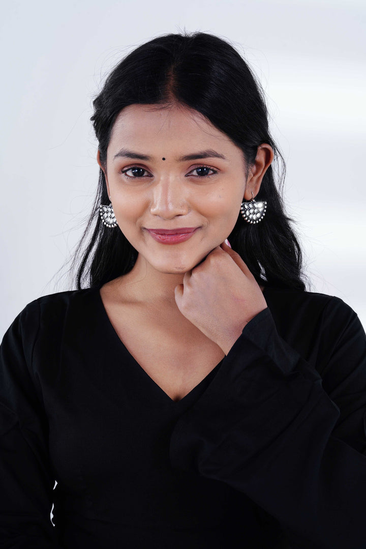 Black Bell Sleeves Corset Kurti with Jaipuri Mirror Jhumkas