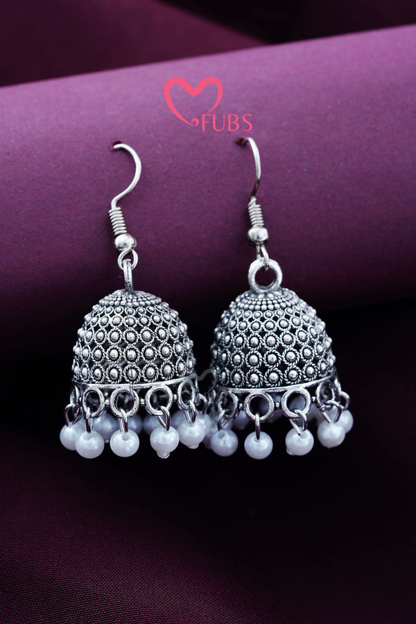 Oxidized White Bead Hook Jhumka