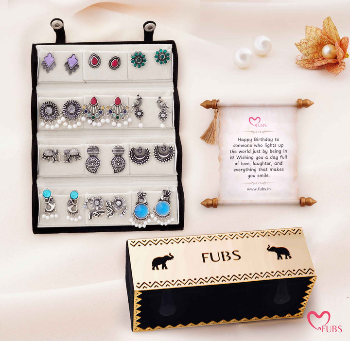 Set Of 12 Designer Earrings With Royal Jaipuri Folding Box