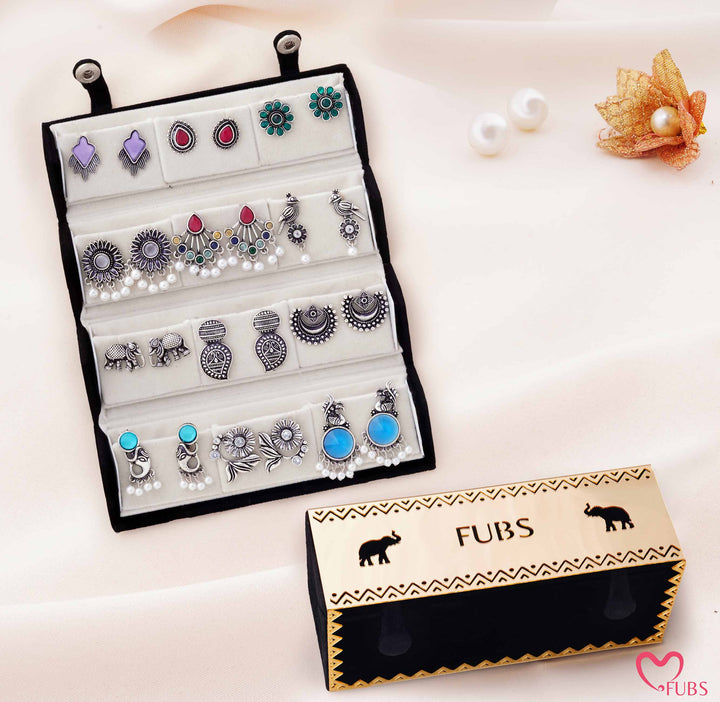 Set Of 12 Designer Earrings With Royal Jaipuri Folding Box