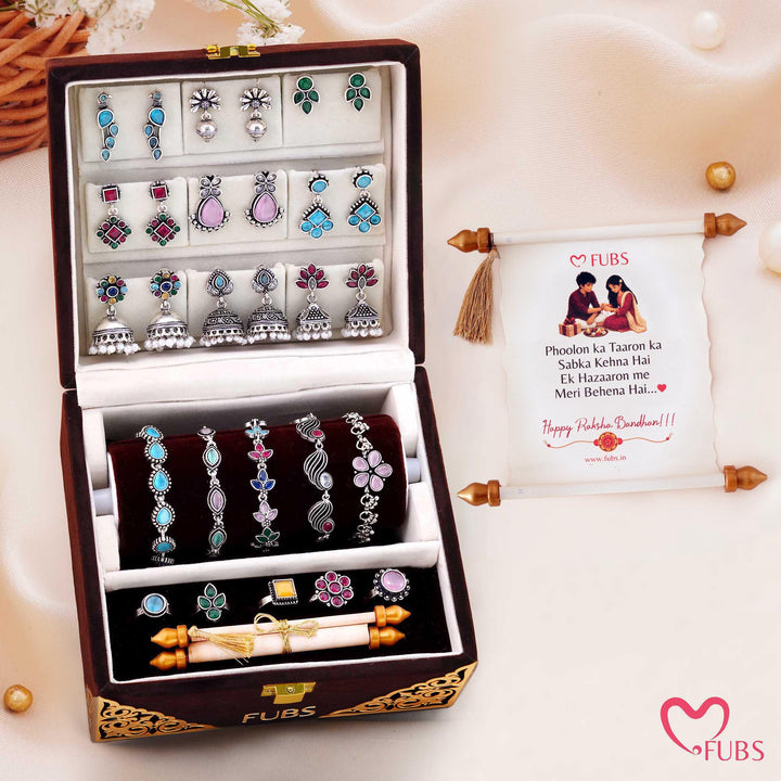 Gehno Ki Peti - Royal Velvet Jewelry Box of 9 Earrings, 5 bracelets, 5 Rings and a Sandesh Patra